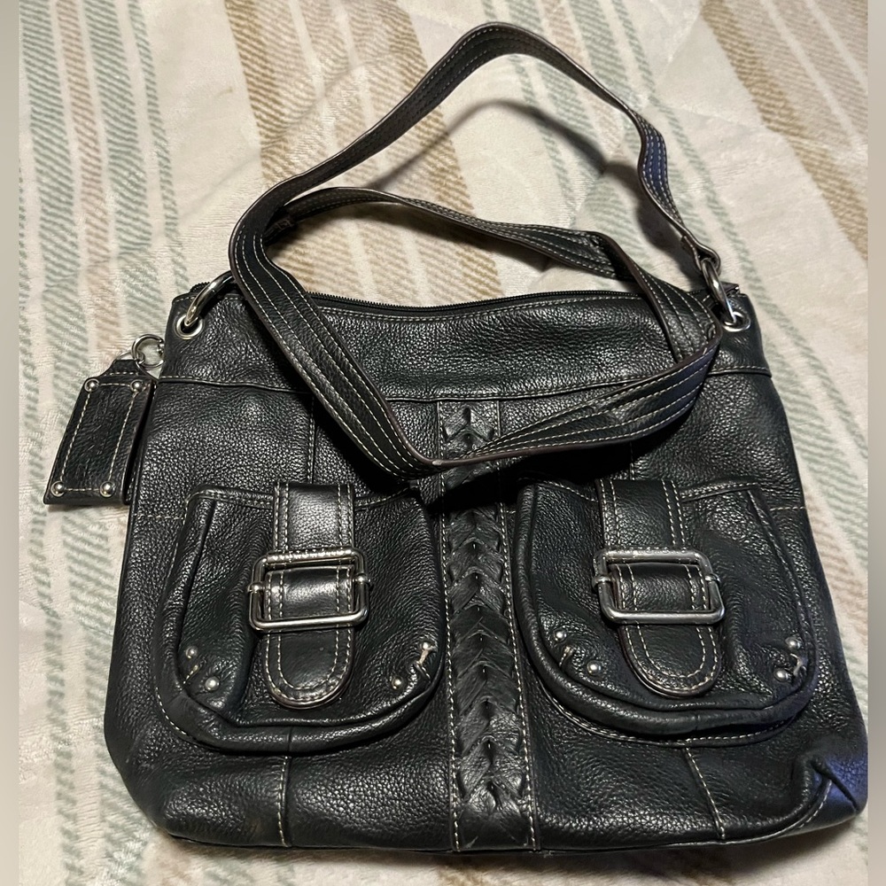 Tignanello black pebbled leather crossbody purse and wristlet